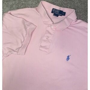 Polo Ralph Lauren Shirt Mens L Pink Short Sleeve Blue Pony Soft Cotton Preppy